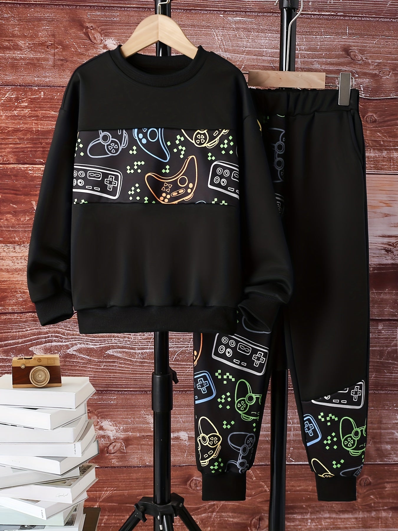 Gamepad Pattern Boy's 2pcs Hoodie & Sweatpants Set Street Style Casual Outfits