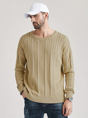 Knitted Cable Sweater Men's Casual Warm Crew Neck Pullover
