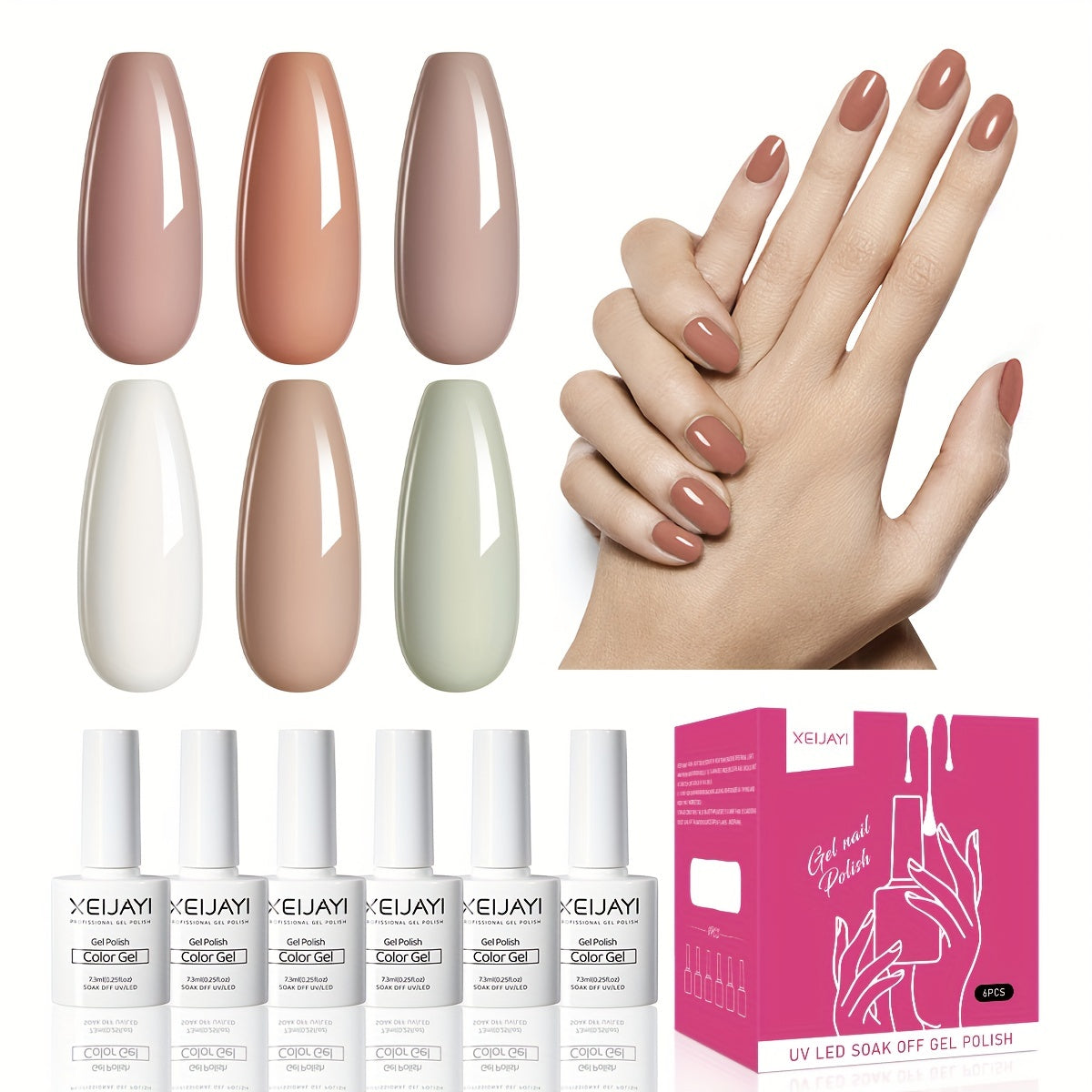 6 Colors Gel Nail Polish Starter Kit Nude Soak Off No Wipe