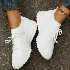 Women's Knitted Tennis Sneakers Lace Up Running Shoes