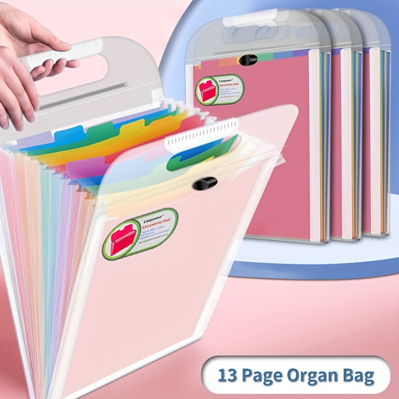 A4 Rainbow Handheld Accordion Bag Folder 13 Grid Large Capacity