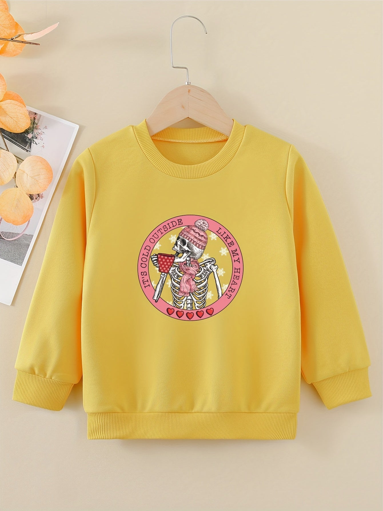 Skeleton Graphic Girls Sweatshirt Halloween Party Top for Kids