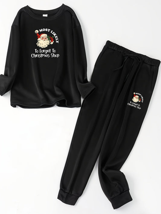 Women's Plus Santa Claus Print Fleece Lounge Set