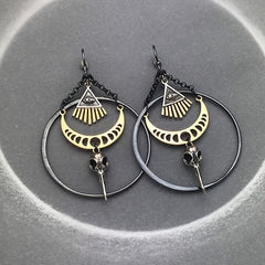 Vintage Moon Crow Evil Eye Big Hoop Earrings Exaggerated Punk Earrings