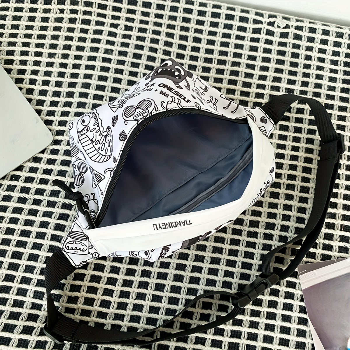 Cartoon Print Chest Bag Graffiti Pattern Canvas Sling Bag