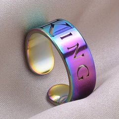 18k Plated Carved 'king' Symbol Stainless Steel Cuff Ring