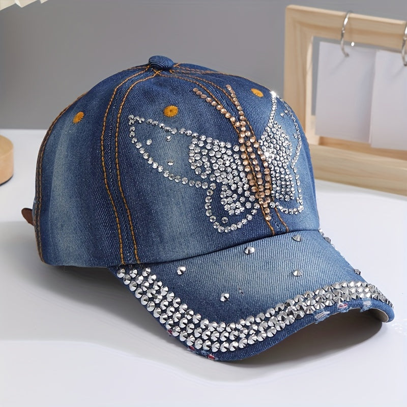Y2K Rhinestone Baseball Cap Bling Butterfly Hat Sunscreen Hats