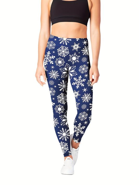 Christmas Snowflake Print Yoga Workout Pants High Stretch Leggings