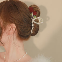Red Rose Rhinestone Hair Claw Clip Strong Grip Hair Jaw Clip