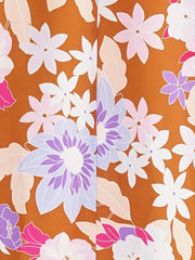 Floral Print Lantern Sleeve V Neck Midi Dress