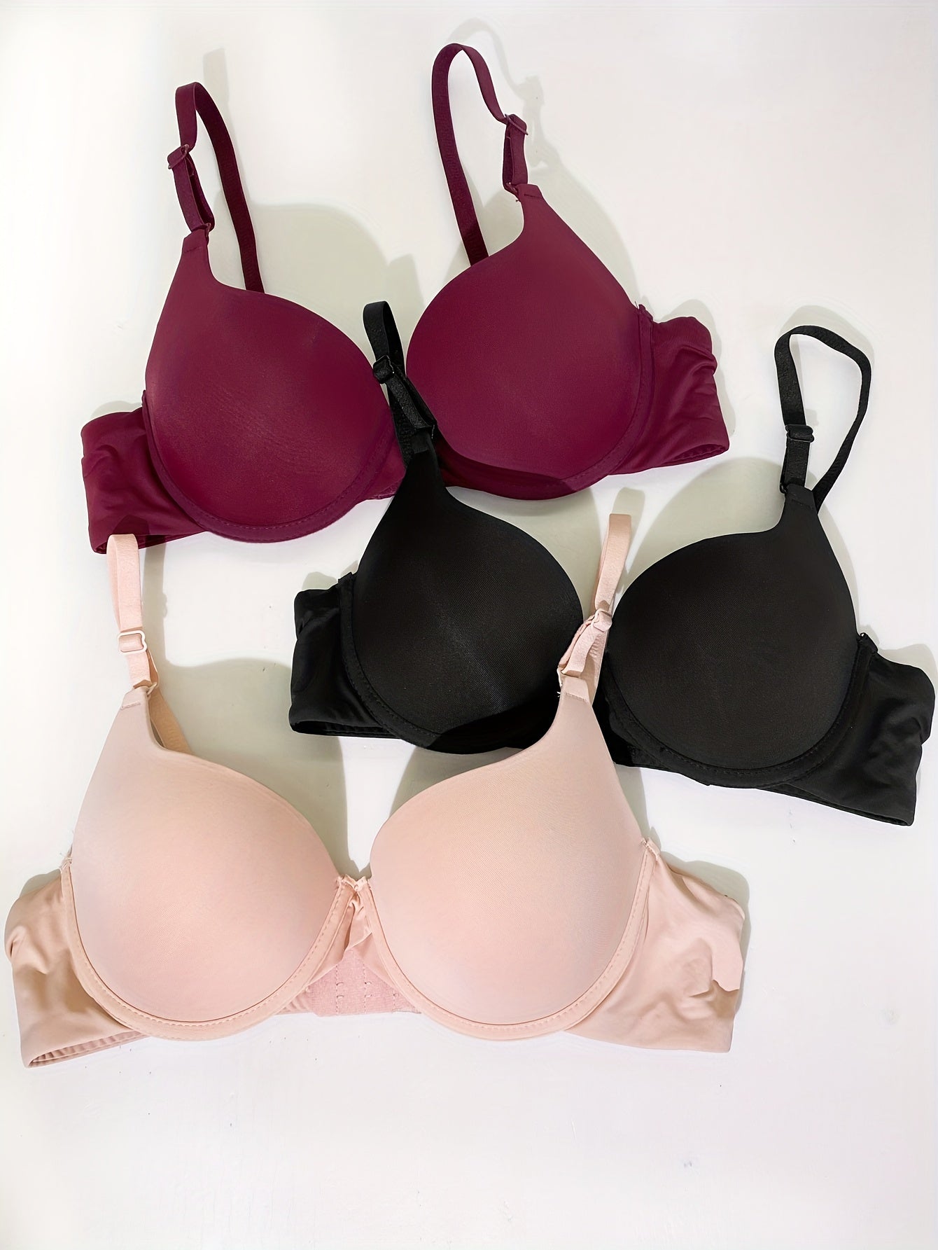 3pcs Glossy Push Up Bra Comfy & Breathable T Shirt Bra Women's Lingerie
