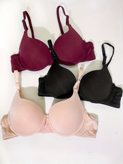 3pcs Glossy Push Up Bra Comfy & Breathable T Shirt Bra Women's Lingerie