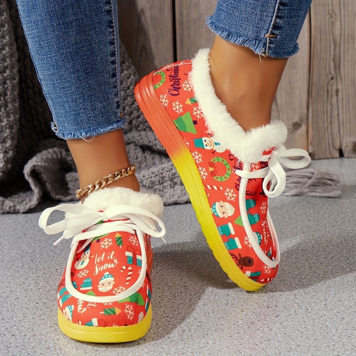 Women's Christmas Santa & Tree Cartoon Pattern Non slip Walking Sneakers