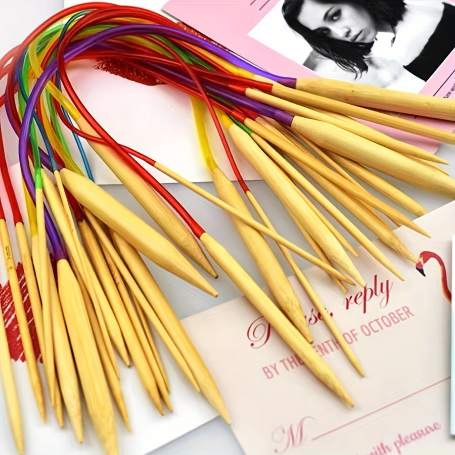 18pcs Bamboo Wood Circular Knitting Needle Set 2mm-10mm Random Halloween Gift