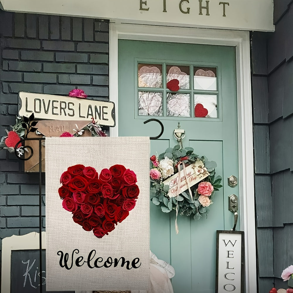 Valentine Rose Heart Double Sided Garden Flag Welcome Decor