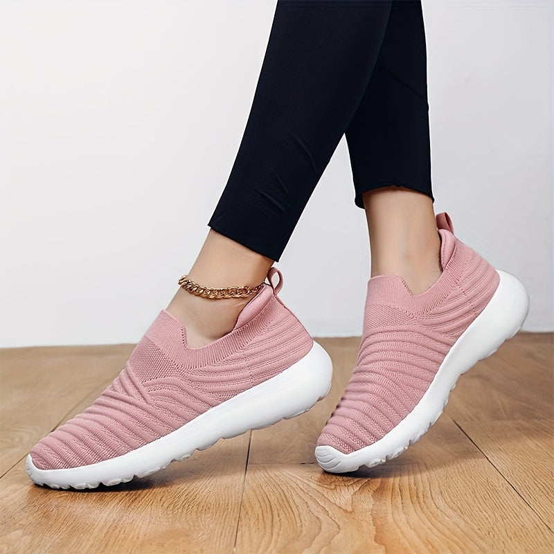Women's Knit Textured Walking Shoes Soft Sole Slip On Casual Sneakers