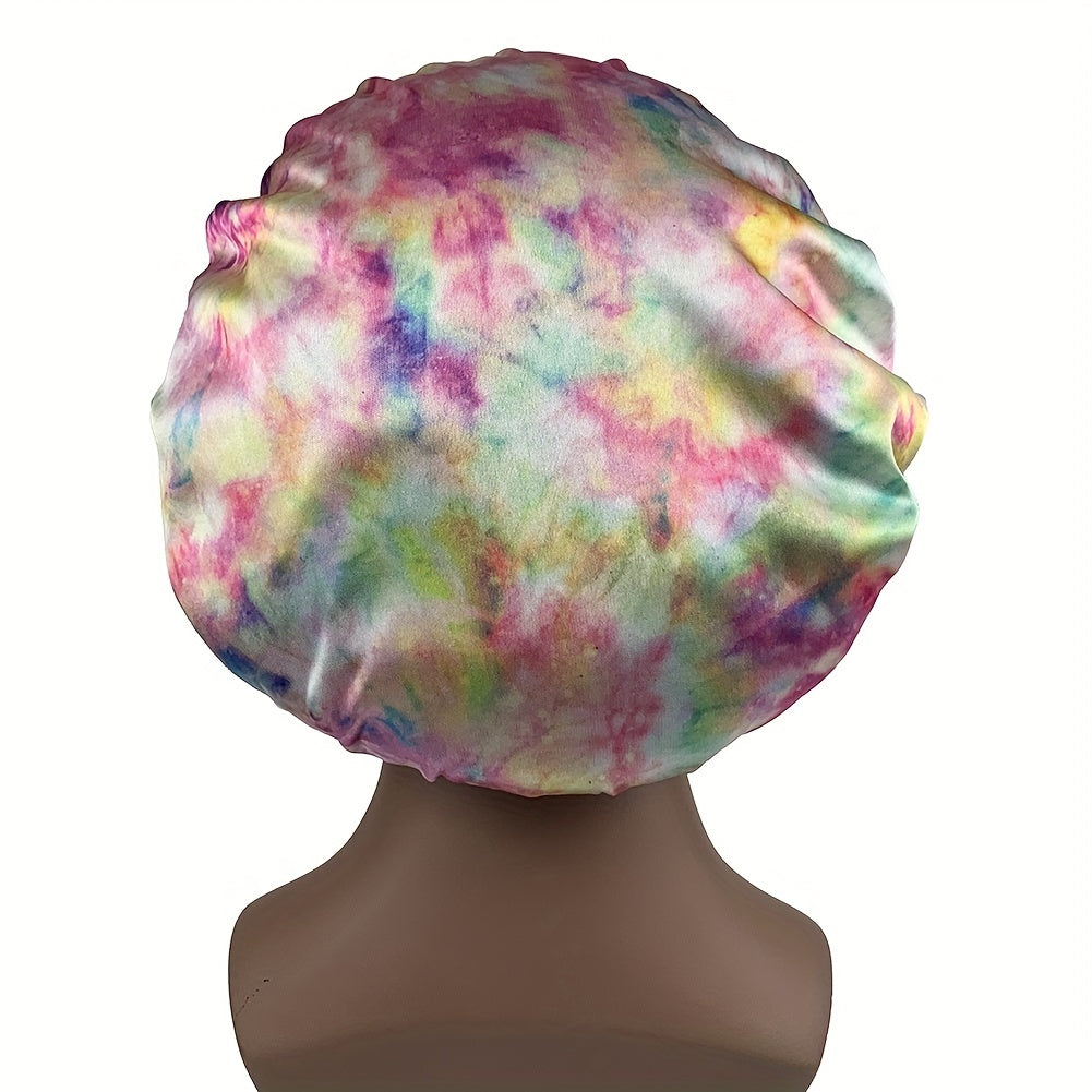 Tie Dye Satin Bonnet Curly Hair Large Silk Cap