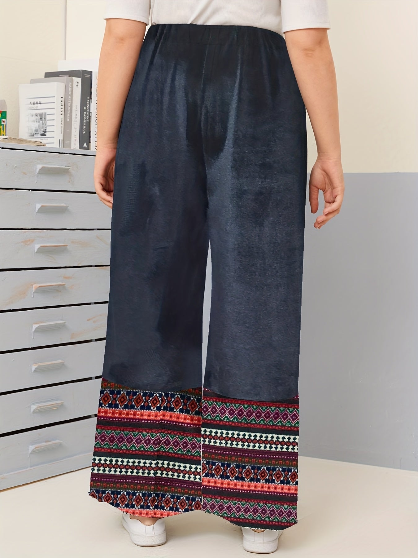  Boho Pants Women's Plus Tribal Print Wide Leg Pants