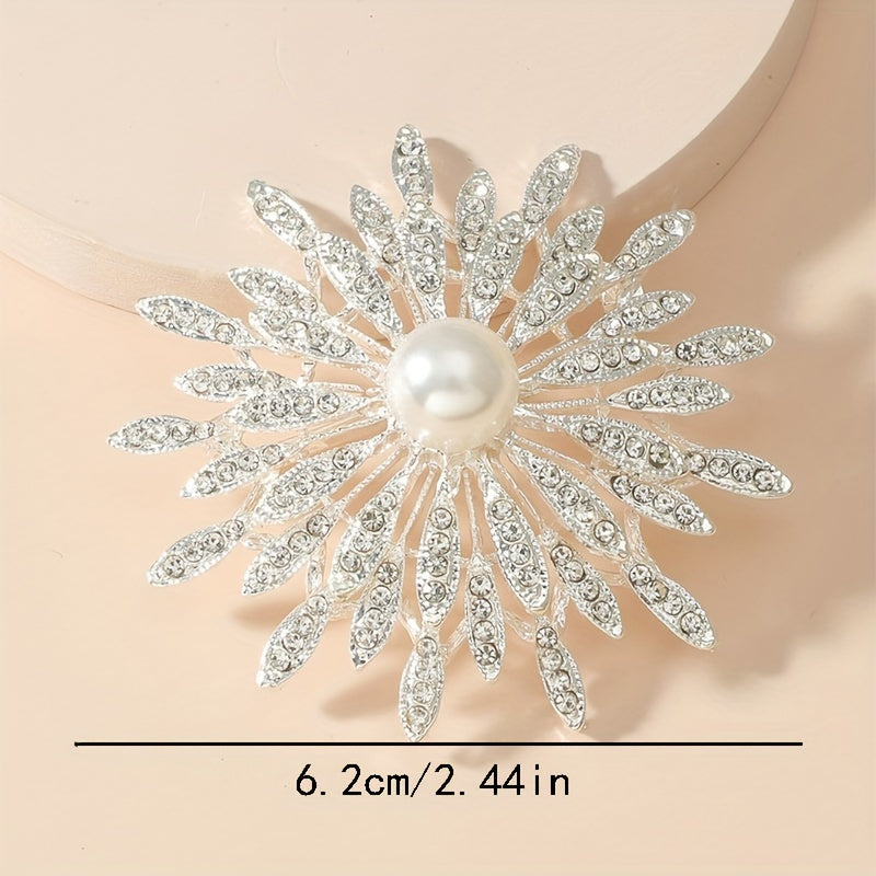 Double Layer Flower Brooch Pin Faux Pearls Ladies Accessory
