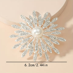 Double Layer Flower Brooch Pin Faux Pearls Ladies Accessory