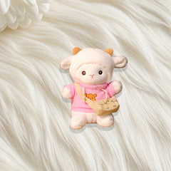 7.87in Plush Lamb Doll with Brown Horns & Bear Pattern Clothes Shoulder Bag