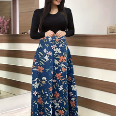  Colorblock Long Sleeve Maxi Dress