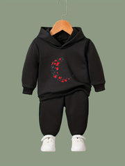 Girls 2pc Cartoon Alphabet C Pattern Long Sleeve Hooded Sweatshirt