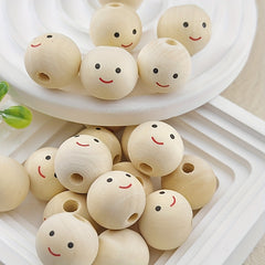 20pcs Smiling Face Wooden Beads Round Expression Loose Beads