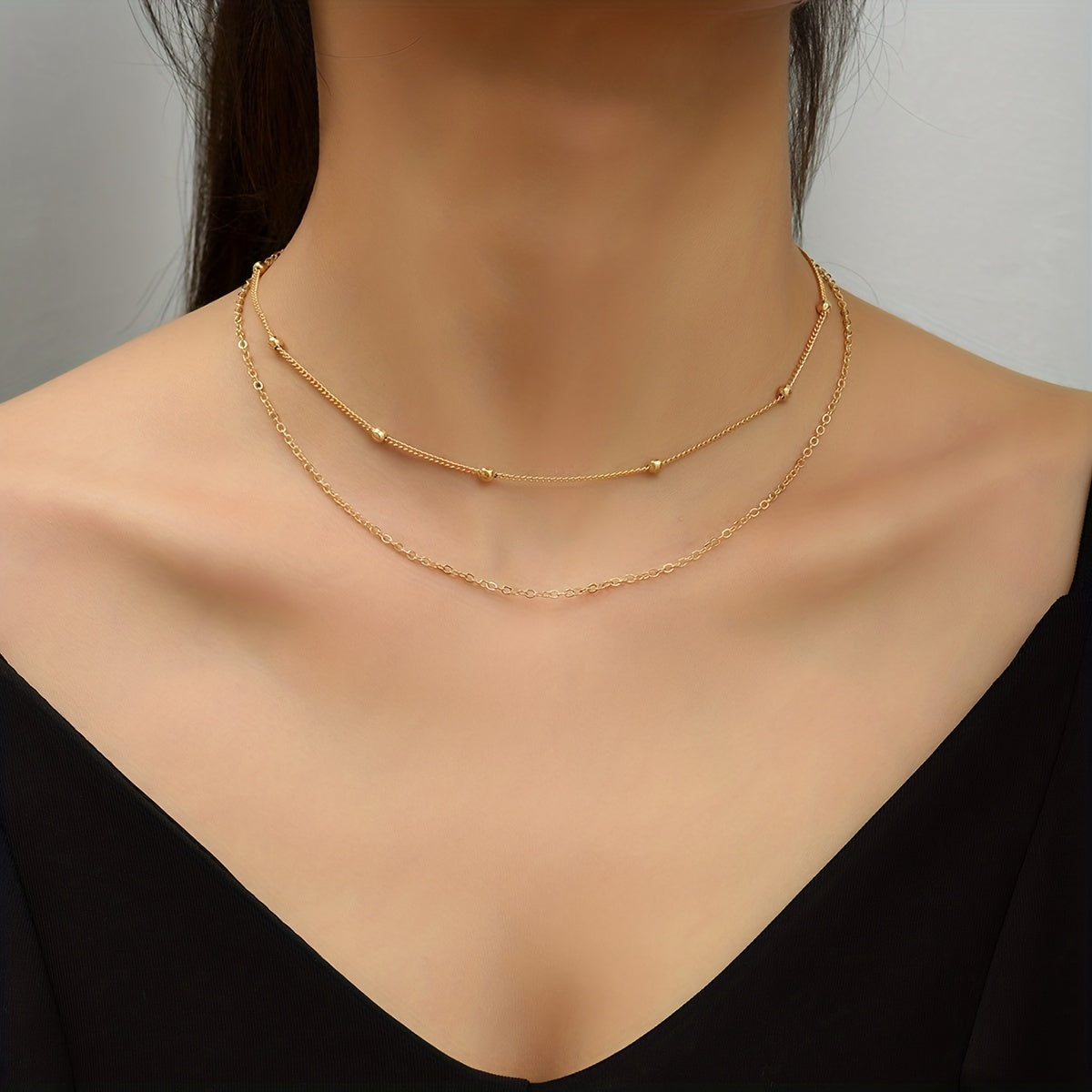 Double Layers Chain Necklace Clavicle Chain Set