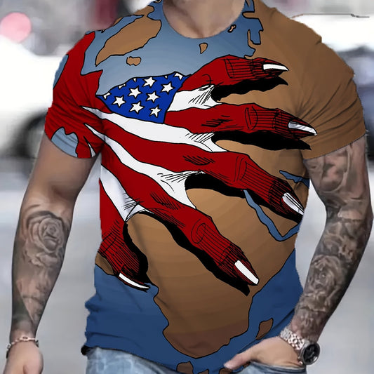 Claw Print T shirt Men's Casual Street Style Round Neck Tee Shirt