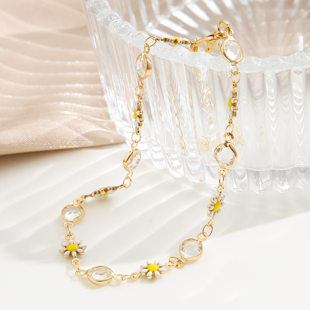 Daisy Chain Anklet Oil Flower Beads Adjustable Ankle Bracelet
