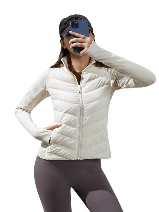 Thumb Hole Puffer Jacket Winter Hiking Skiing Crop Warm Jacket