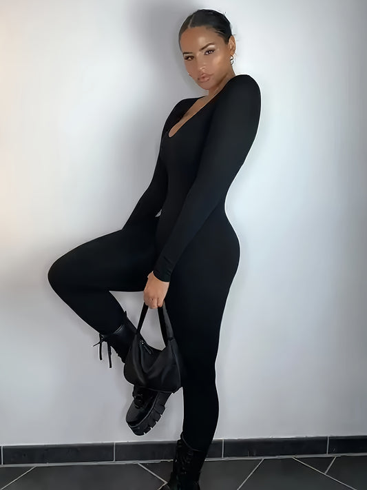 Long Sleeve Slimming Yoga Jumpsuit Mid Stretch Slim Fit Yoga Bodysuit