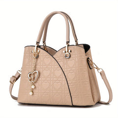 Heart Pattern PU Handbag with Zip Closure for Daily Commute