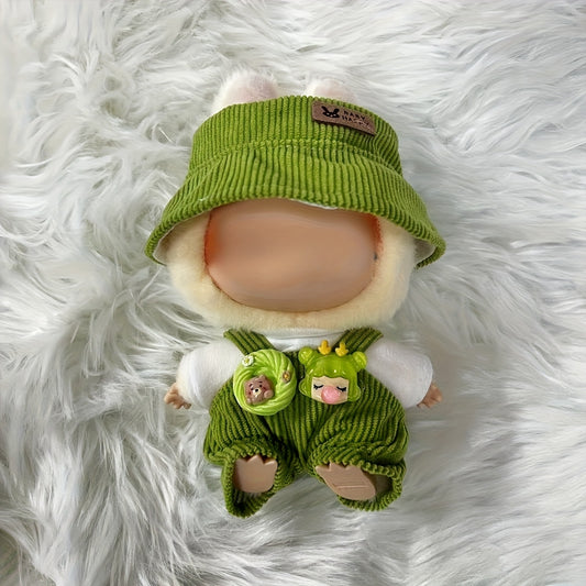 Bunny Doll Clothes Set Fisherman Hat Base Coat Suspender Pants
