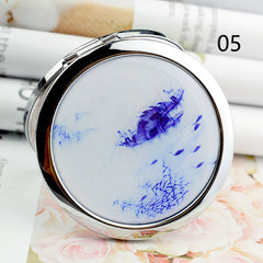 Peony Pattern Folding Compact Mirror Double Side Round Cosmetic Touch up Mirror