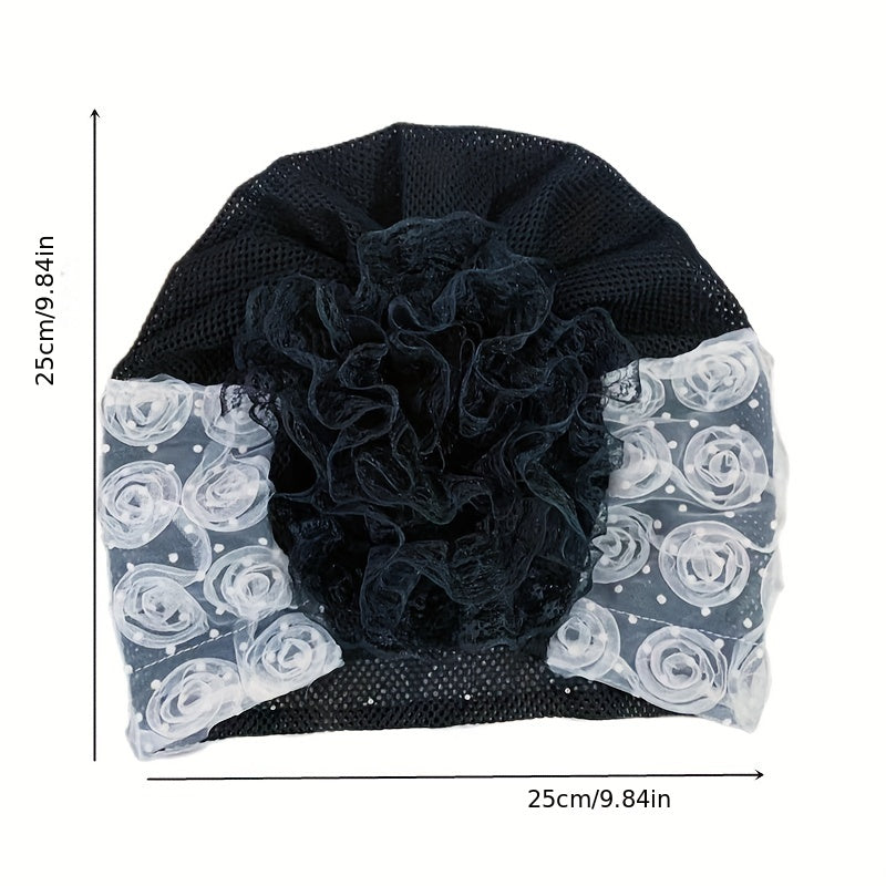 Mesh Flower Beanie Rhinestone Turban Cap Ramadan Head Wrap Lightweight Chemo Cap