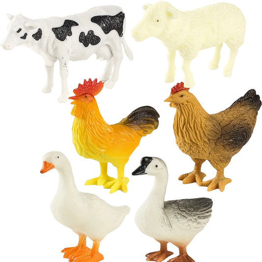 6pcs Farm Animal Toys Rooster Dairy Cattle Sheep Duck Goose He