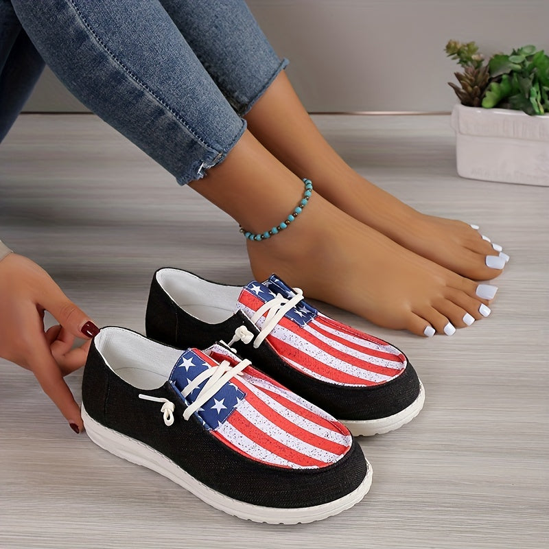 Flag Pattern Canvas Shoes Low Top Slip On Shoes for 4th of July