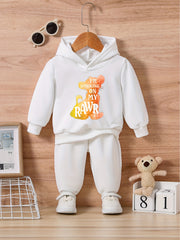 Baby Lion Letter Print Casual Outfit Long Sleeve Hoodie Trousers Set