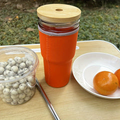 24oz Glass Cup With Cup Sleeve and Stainless Steel Straw