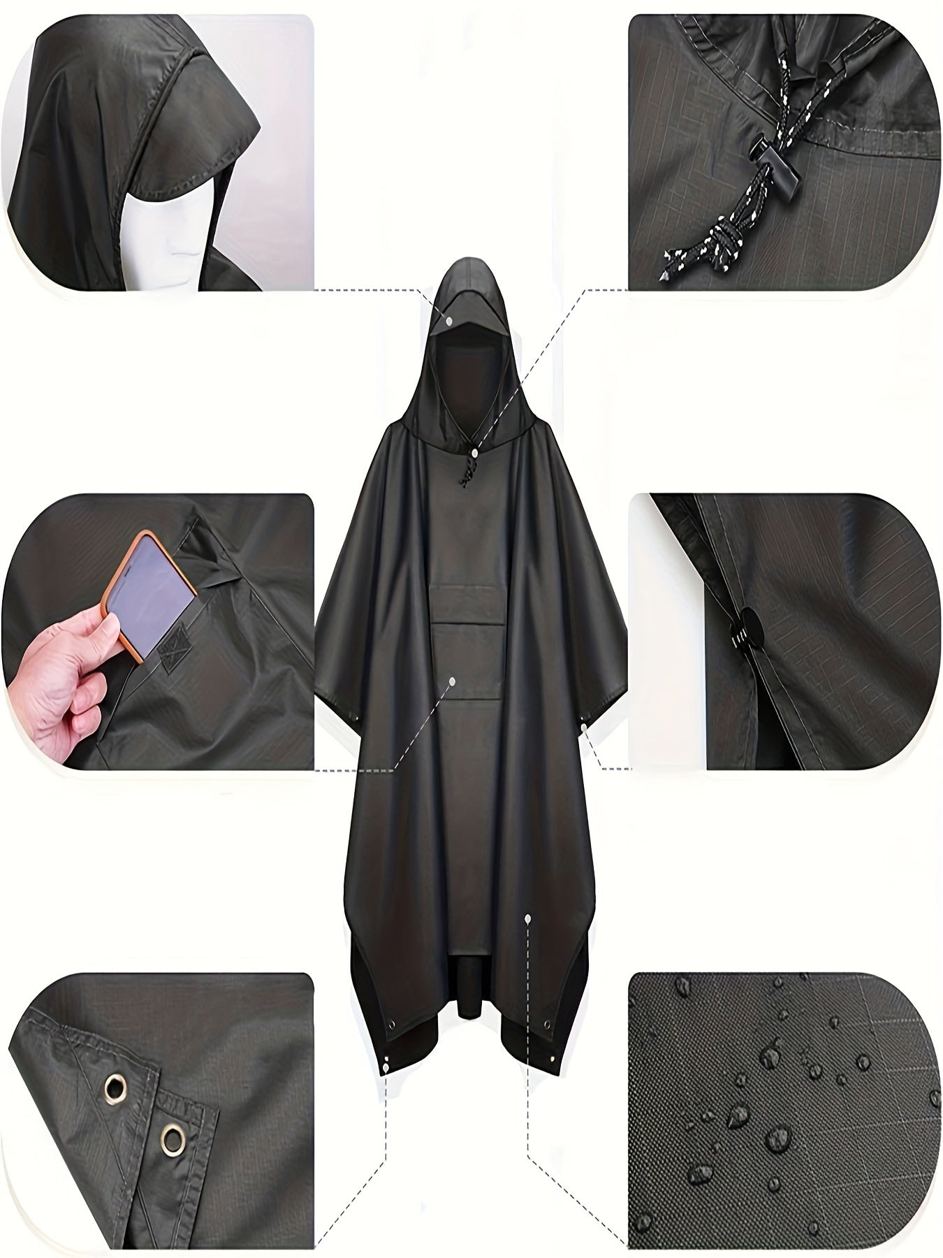 Men's Outdoor Hooded Rain Poncho Waterproof Lightweight Raincoat