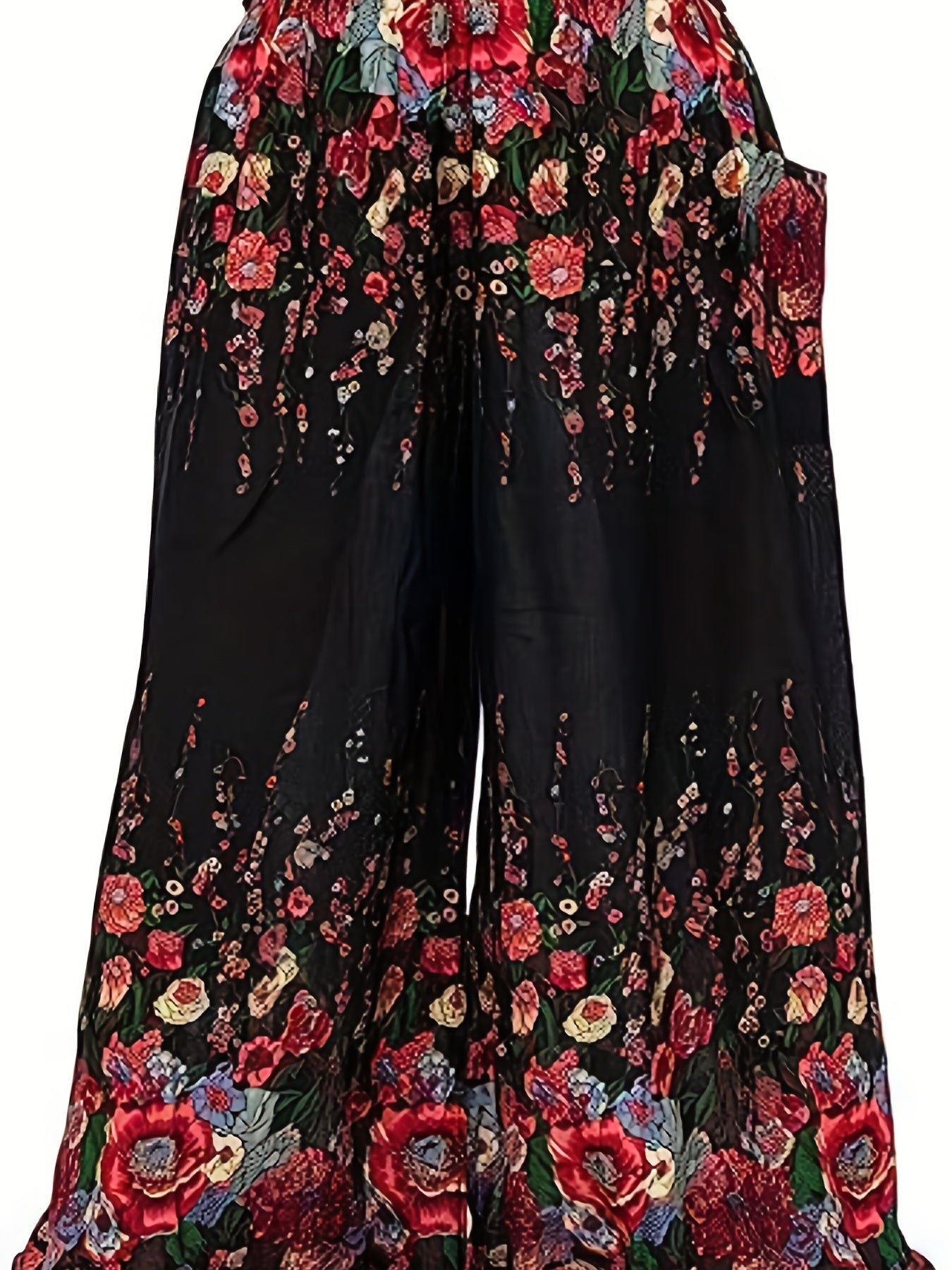 Floral Print High Rise Wide Leg Trousers With Belt