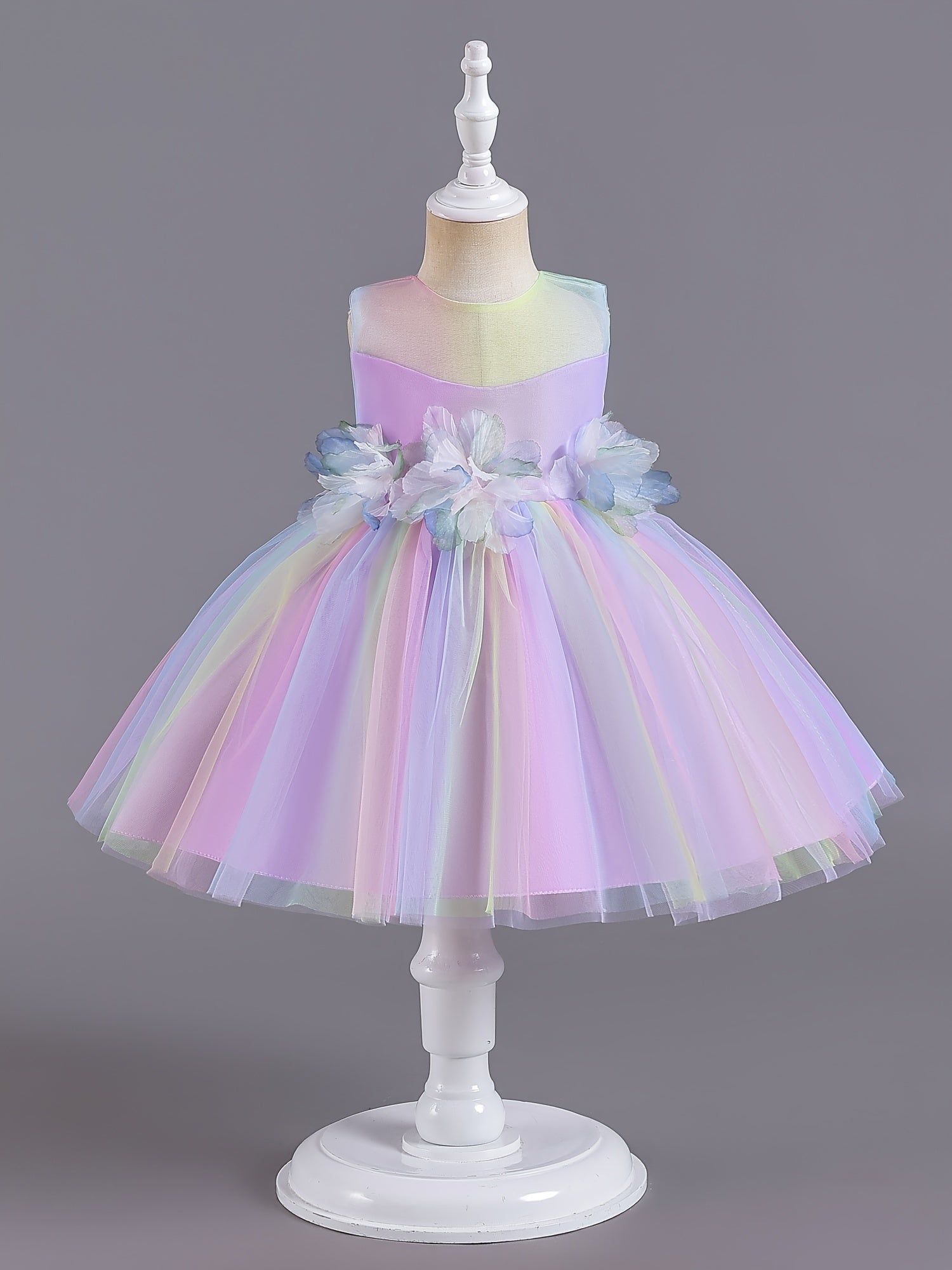 Girls Sleeveless Tutu Princess Dress With Flower Decoration