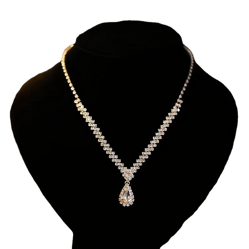 Rhinestone Necklace Earrings Set Women's Jewelry Accessories