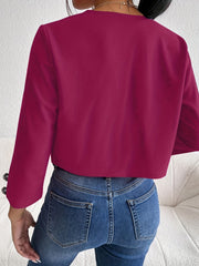 Solid Cropped Jacket 3/4 Sleeve Open Front Outerwear