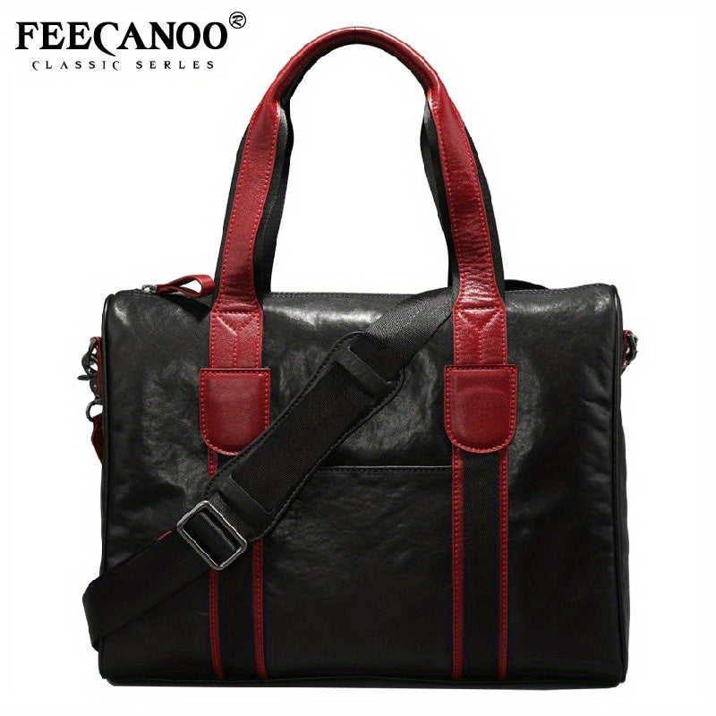 Men's Leather Briefcase Shoulder Bag for Travel Business