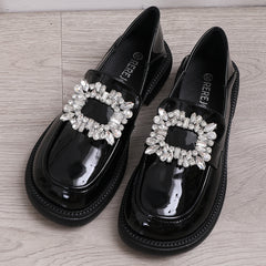 Women's Rhinestone Loafers Slip On Shoes British Style
