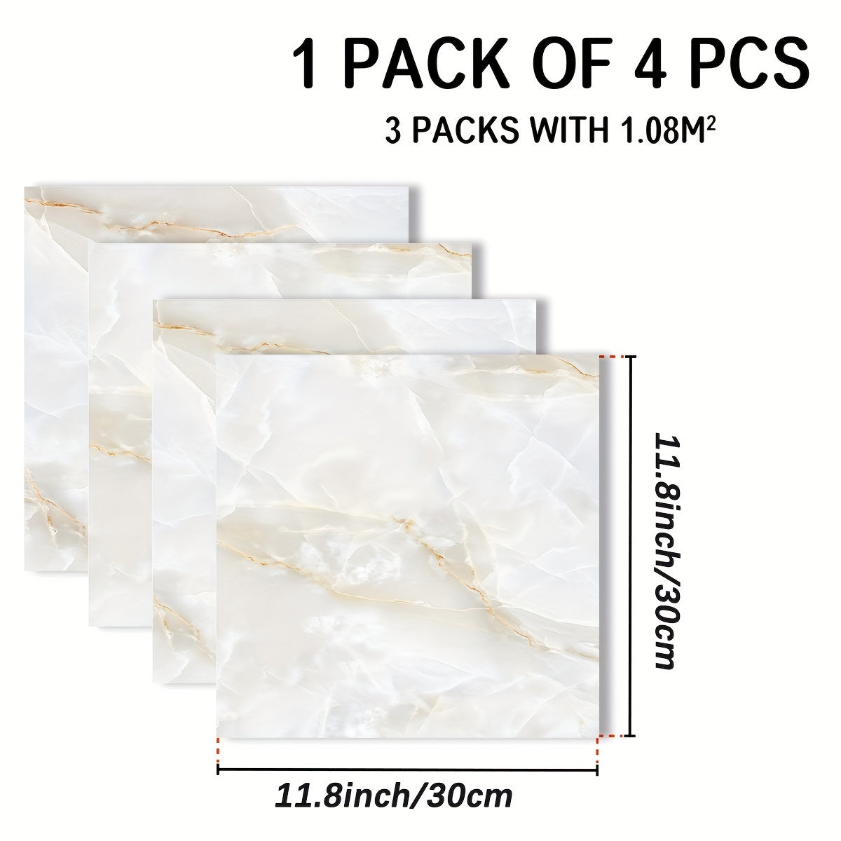4pcs Marble Pattern Floor Stickers Non Slip Waterproof Tile