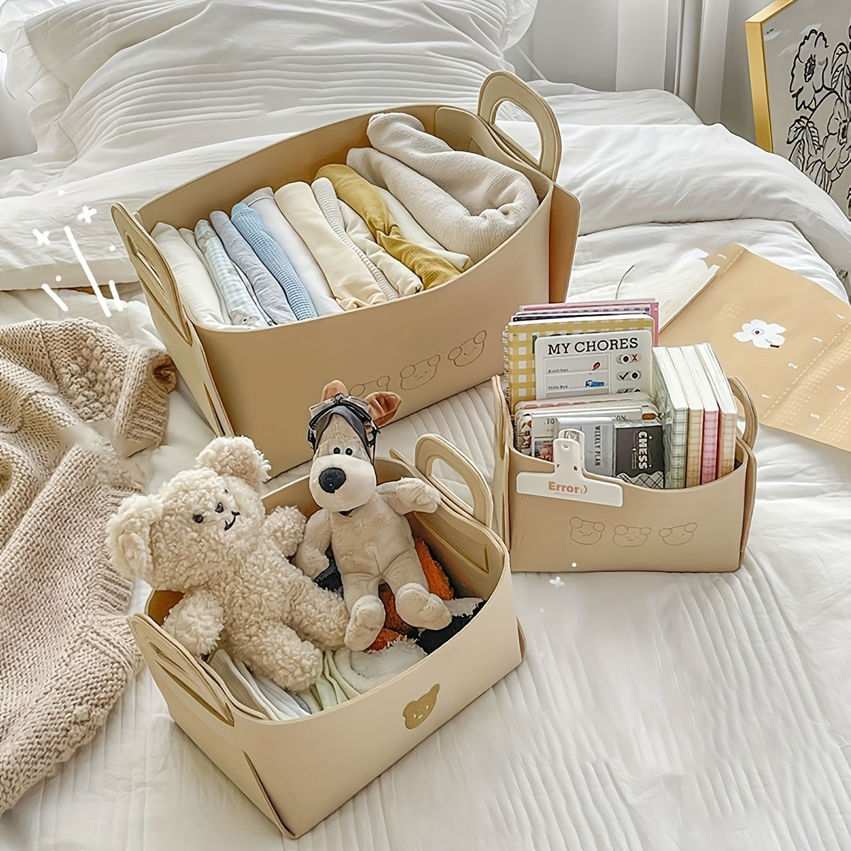 3pcs Felt Storage Baskets for Snacks Toys Books Clothes